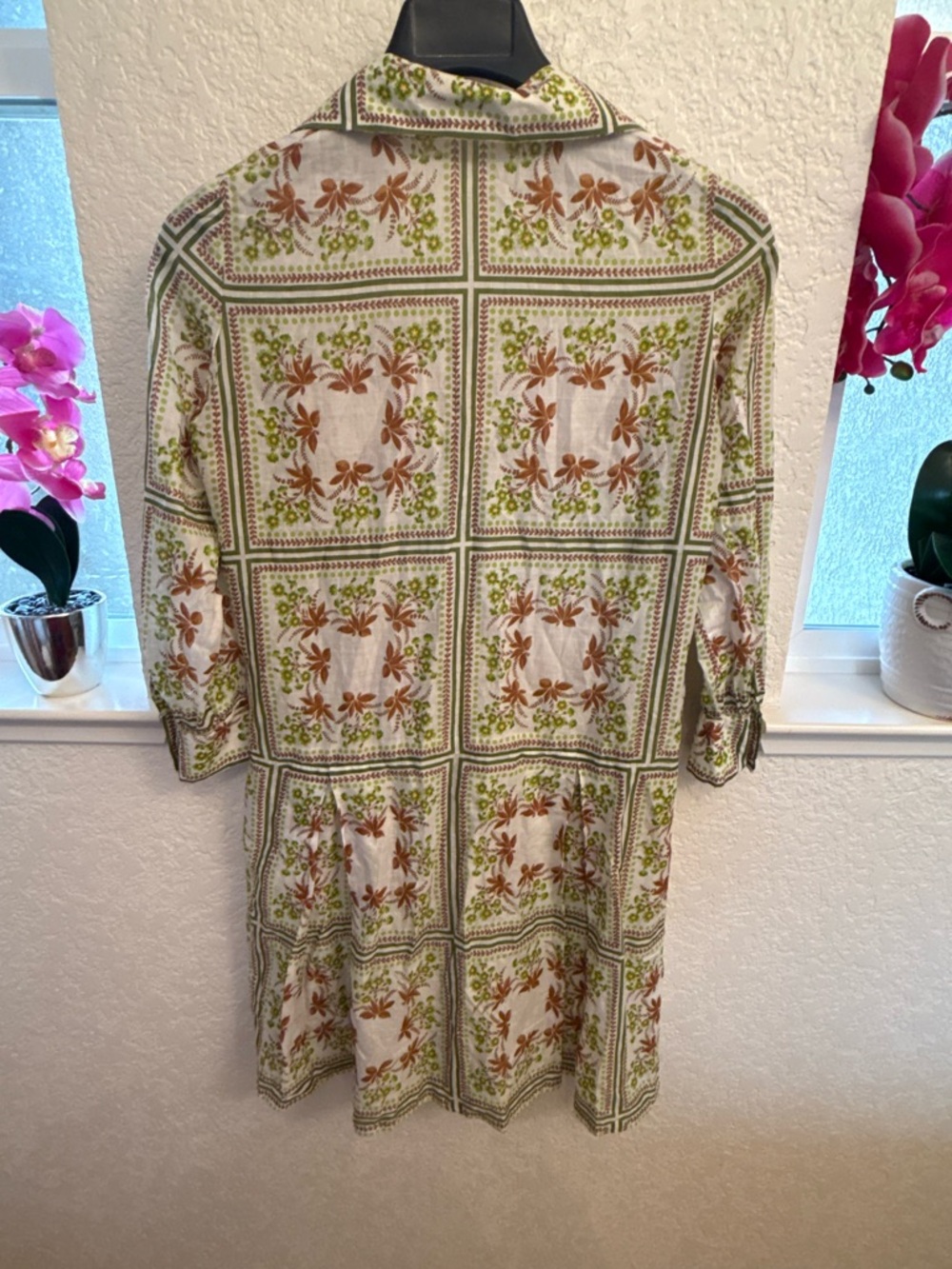 Vintage Flora Luxury Tile Shirtdress💯% Cotton Mother-of-Pearl Button Size: 8-10 - Picture 16 of 17